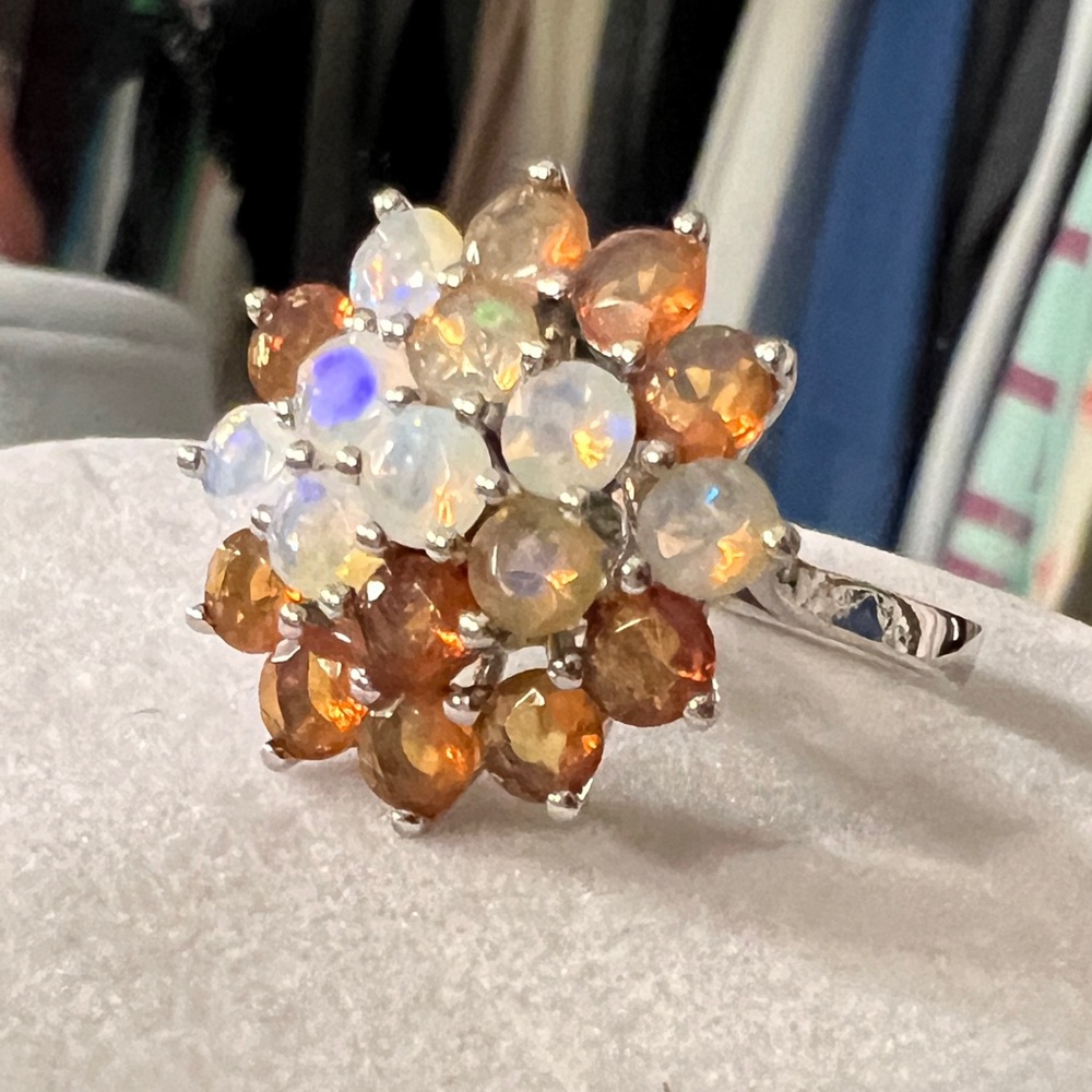 Opal and sterling silver ring